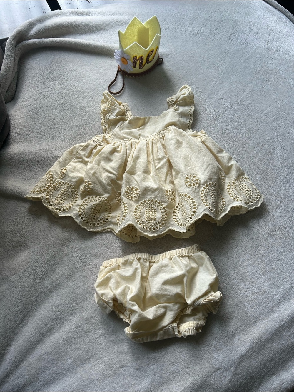 First Birthday Outfit - Butter Yellow Dress & Birthday Crown